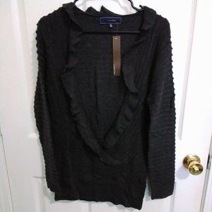 NWT Lumiere Charcoal Grey V-Neck Low Cut Cardigan Medium Sweater